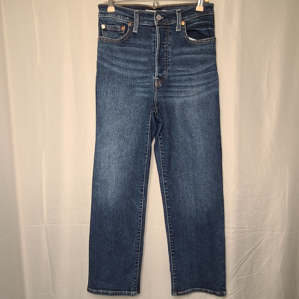 Levi's Ribcage Straight Ankle Jeans Womens 28 Blue High Rise Button Fly 72693